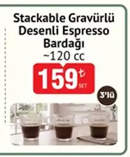 Stackable Gravürlü Desenli Espresso Bardağı 120Cc