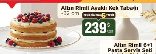 Altın Rimli Ayaklı Kek Tabağı 32 Cm