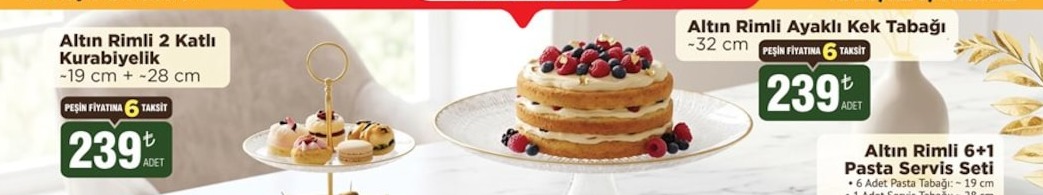 Paşabahçe Altın Rimli 2 Katlı Kurabiyelik 19Cm - 28Cm