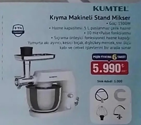 Kumtel Kıyma Makınelı Stand Mikser 5 L