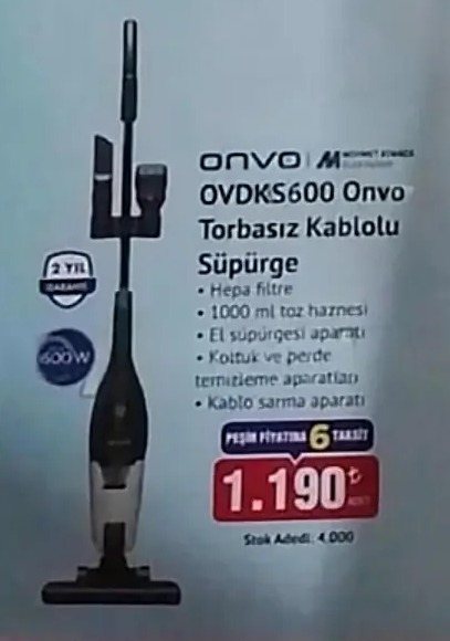 Onvo Ovdk600 Onvo Torbasız Kablolu Süpürge