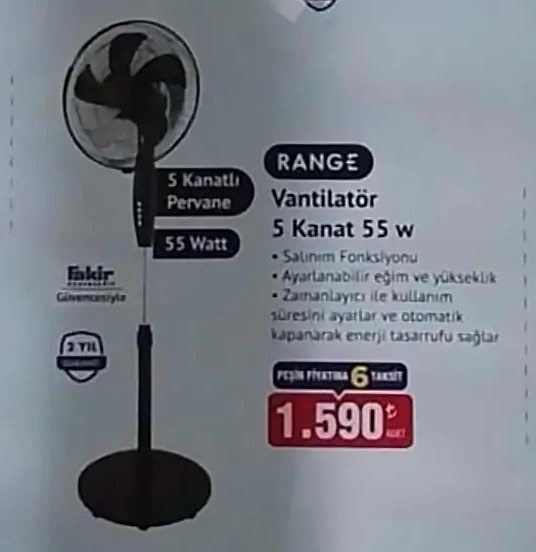 Range Vantilatör 5 Kanat 55W