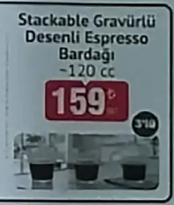 Stackable Gravürlü Desenli Espresso Bardagi 120 Cc