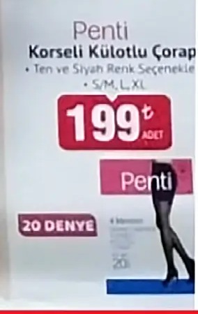 Penti Korseli Külotlu Çorap Tek Ve Siyah Renk Seçenekleri S/M/L/Xl 20 Denye