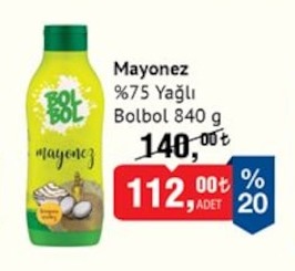Bolbol Mayonez %75 Yağlı 840G