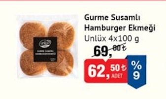 Gurme Susamlı Hamburger Ekmeği Unlux 4X100 G