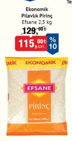 Ekonomik Pilavlık Pirinç Efsane 2,5 Kg