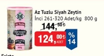 Az Tuzlu Siyah Zeytin İnci 261-320 Adet/Kg 800 G