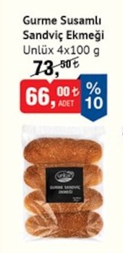 Gurme Susamli Sandvic Ekmegi Unlux 4X100 G
