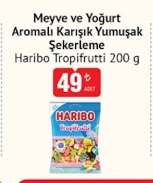 Meyve Ve Yoğurt Aromalı Karışık Yumuşak Şekerleme Haribo Tropifrutti 200G
