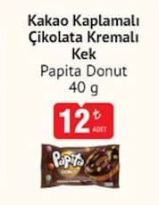 Papita Donut Kakao Kaplamalı Çikolata Kremalı Kek 40 G