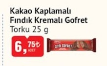 Kakao Kaplamalı Fındık Kremalı Gofret Torku 25G