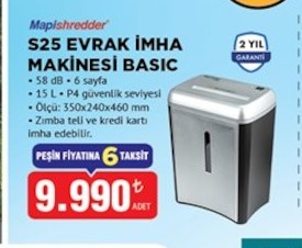 Mapishredder S25 Evrak İmha Makinesi Basic