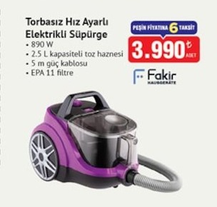 Torbasız Hız Ayarlı Elektrikli Süpürge 2.5 L