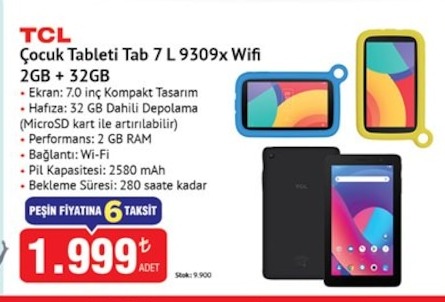 Tcl Çocuk Tableti Tab 7 L 9309X Wifi 2Gb + 32Gb