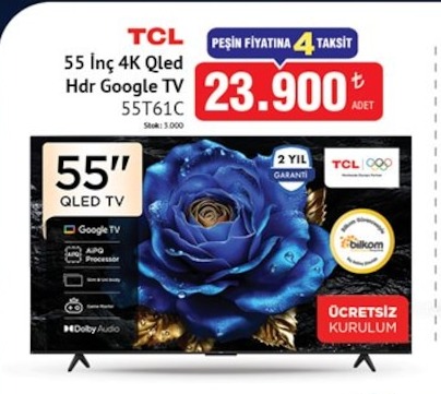 Tcl 55 İnç 4K Qled Hdr Google Tv 55T61C