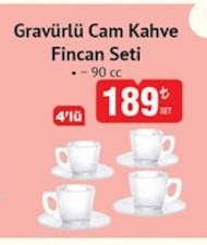 Gravürlü Cam Kahve Fincan Seti 90 Cc
