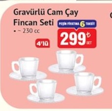 Gravürlü Cam Çay Fincan Seti 230 Cc