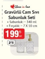 Glass In Love Gravürlü Cam Sıvı Sabunluk Seti 340Ml 7X10 Cm