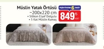 Müslin Yatak Örtüsü Silikon Elyaf Dolgulu 5 Kat Müslin Kumas