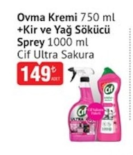 Ovma Kremi 750 Ml + Kir Ve Yağ Sökücü Sprey 1000 Ml Cif Ultra Sakura