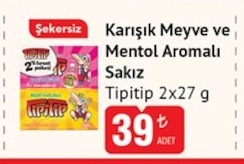 Tıpıtıp Karışık Meyve Ve Mentol Aromalı Şekersiz Sakız 2X27G