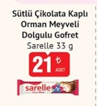 Sarelle Sütlü Çikolata Kaplı Orman Meyveli Dolgulu Gofret 33G