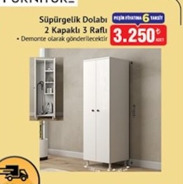 Süpürgelik Dolabi 2 Kapakli 3 Raflı