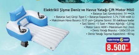 Elektrikli Şişme Deniz Ve Havuz Yatağı Çift Motor M60