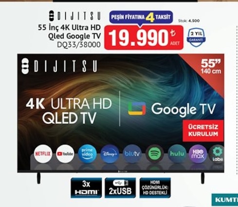 55 İnç 4K Ultra Hd Qled Google Tv Dq33/38000