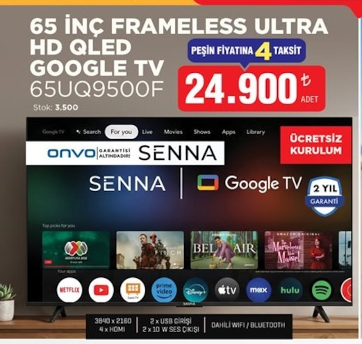 65 İnç Frameless Ultra Hd Qled Google Tv 65Uq9500F