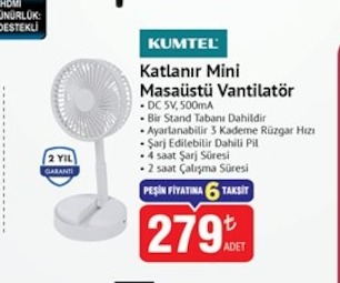 Kumtel Katlanir Mini Masaüstü Vantilatör