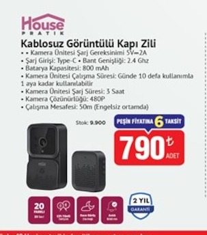 House Pratik Kablosuz Görüntülü Kapı Zili