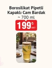 Borosilikat Pipetli Kapaklı Cam Bardak 700Ml