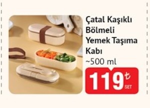 Çatal Kaşıklı Bölmeli Yemek Taşıma Kabı ~500Ml
