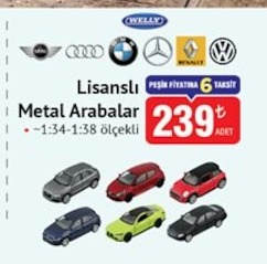 Welly Lisanslı Metal Arabalar 1:34-1:38 Ölçekli 6 Adet