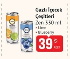 Zen Gazlı İçecek Çeşitleri Limonlu Veya Yaban Mersinli 330 Ml