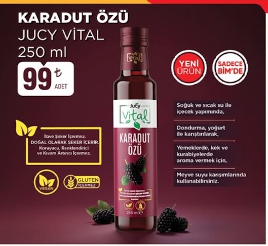 Jucy Vital Karadut Özü 250 Ml