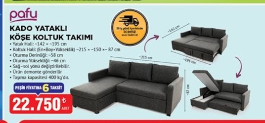 Pafu Kanepe Yataklı Köşe Koltuk Takımı