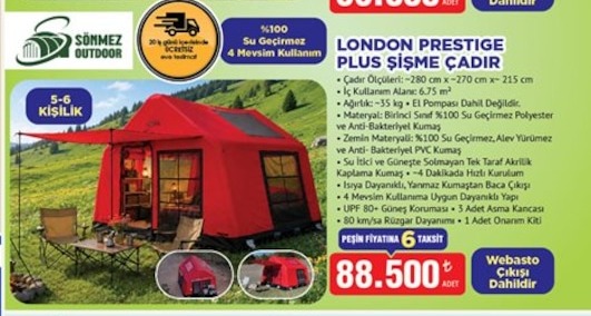 Sönmez Outdoor London Prestige Plus Şişme Çadır