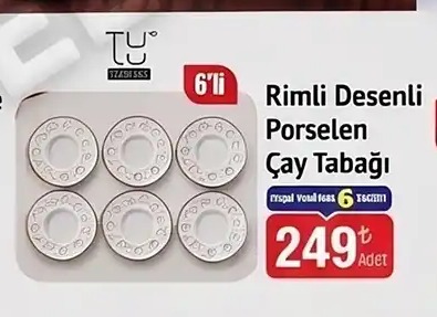 6'Lı Rimli Desenli Porselen Çay Tabağı