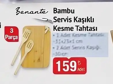3 Parça Zenante Bambu Servis Kaşıklı Kesme Tahtası