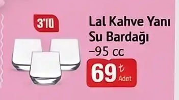 3'Lü Lal Kahve Yanı Su Bardağı - 95Cc