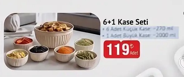 6+1 Kase Seti - 6 Adet Küçük Kase 270Ml, 1 Adet Büyük Kase 2000Ml
