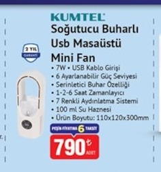 Kumtel Soğutucu Buharlı Usb Masaüstü Mini Fan 100 Ml