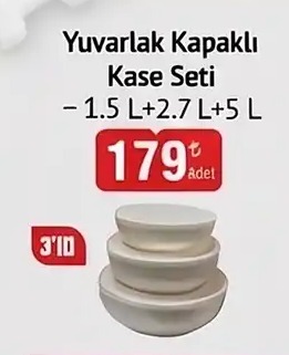 Yuvarlak Kapaklı Kase Seti 1.5L + 2.7L + 5L