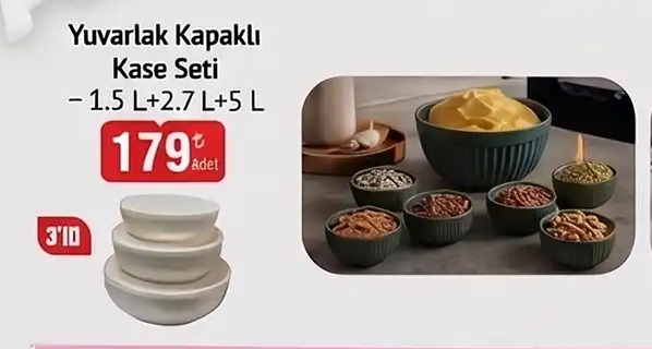 Yuvarlak Kapaklı Kase Seti - 1.5 L + 2.7 L + 5 L