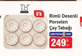Rimle Desenli Porselen Çay Tabağı 6'Lı