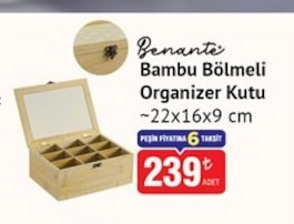 Bambu Bölmeli Organizer Kutu ~22X16X9 Cm