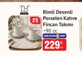 Rimle Desenli Porselen Kahve Fincan Takımı 2'Li 90 Cc